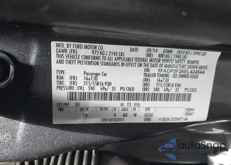 2014 Ford Focus Se из США, поврежденный, VIN 1FADP3F26EL424544